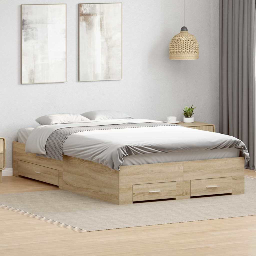 Bedframe met lade met opslag Bruin 140 x 200 cm Bewerkt hout is nu te koop bij PeponiXL, paradijselijk wonen!