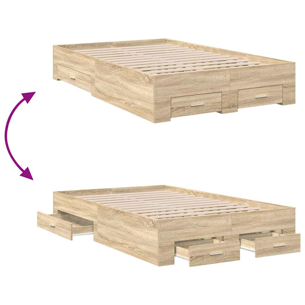 Bedframe met lade met opslag Bruin 140 x 200 cm Bewerkt hout is nu te koop bij PeponiXL, paradijselijk wonen!