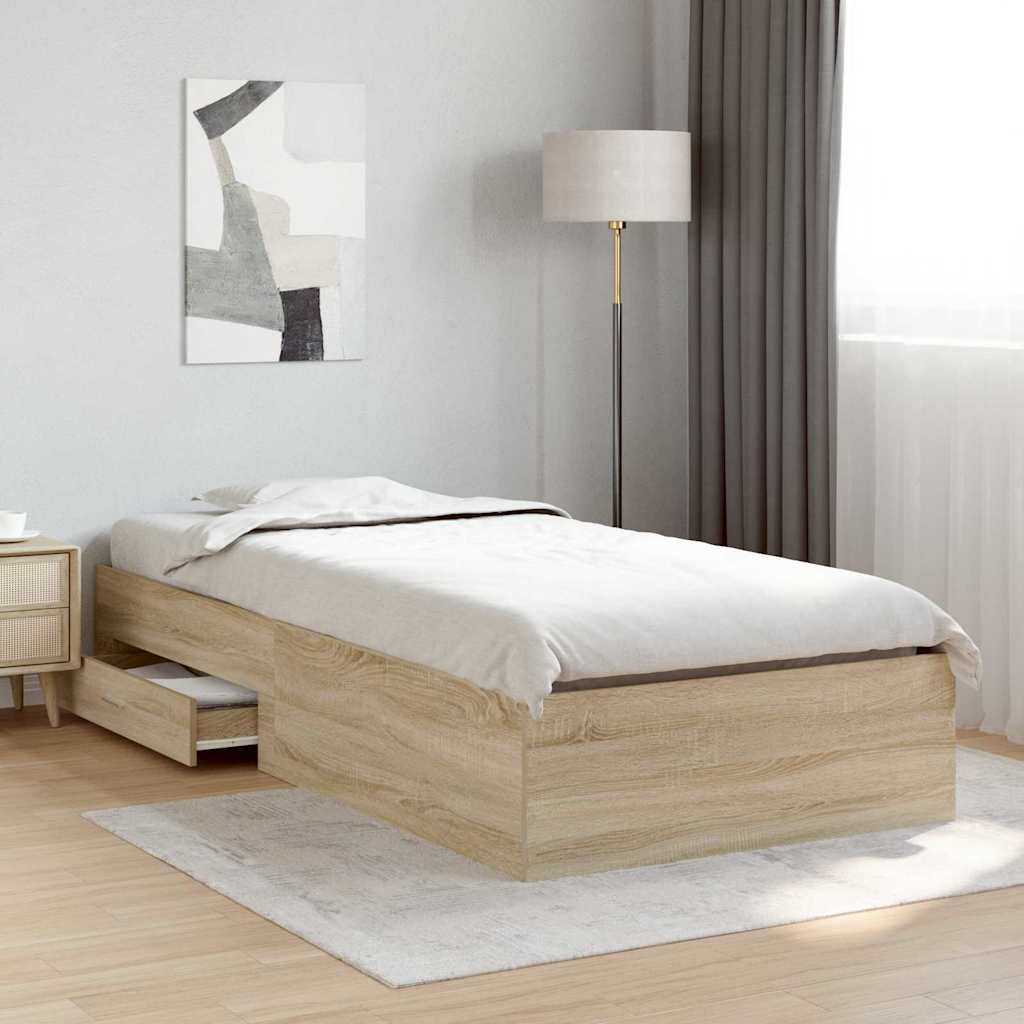 Bedframe met lade met opslag Bruin 90 x 190 cm Bewerkt hout is nu te koop bij PeponiXL, paradijselijk wonen!