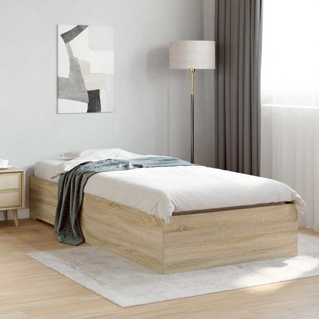 Bedframe met lade met opslag Bruin 90 x 190 cm Bewerkt hout is nu te koop bij PeponiXL, paradijselijk wonen!