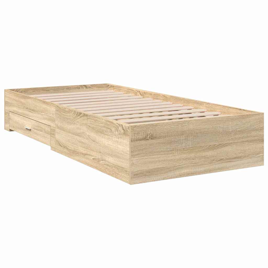 Bedframe met lade met opslag Bruin 90 x 190 cm Bewerkt hout is nu te koop bij PeponiXL, paradijselijk wonen!