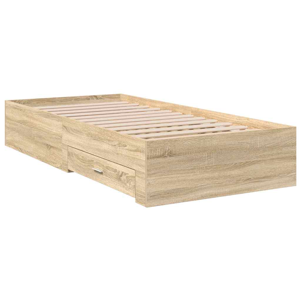 Bedframe met lade met opslag Bruin 90 x 190 cm Bewerkt hout is nu te koop bij PeponiXL, paradijselijk wonen!