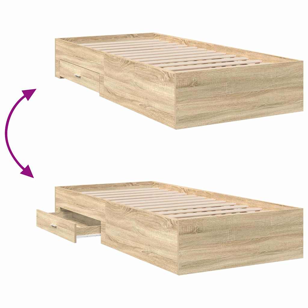Bedframe met lade met opslag Bruin 90 x 190 cm Bewerkt hout is nu te koop bij PeponiXL, paradijselijk wonen!