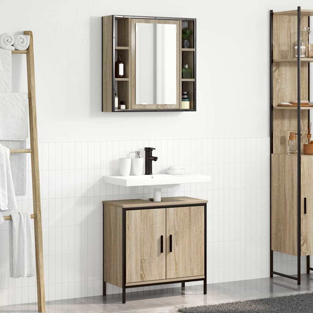Badkamermeubelset met plank met opslag 2 pcs Bruin Bewerkt hout is nu te koop bij PeponiXL, paradijselijk wonen!