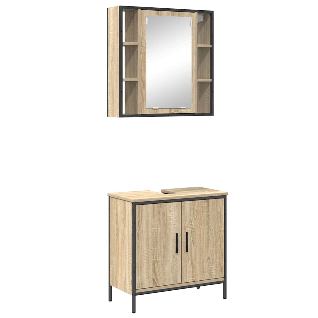 Badkamermeubelset met plank met opslag 2 pcs Bruin Bewerkt hout is nu te koop bij PeponiXL, paradijselijk wonen!
