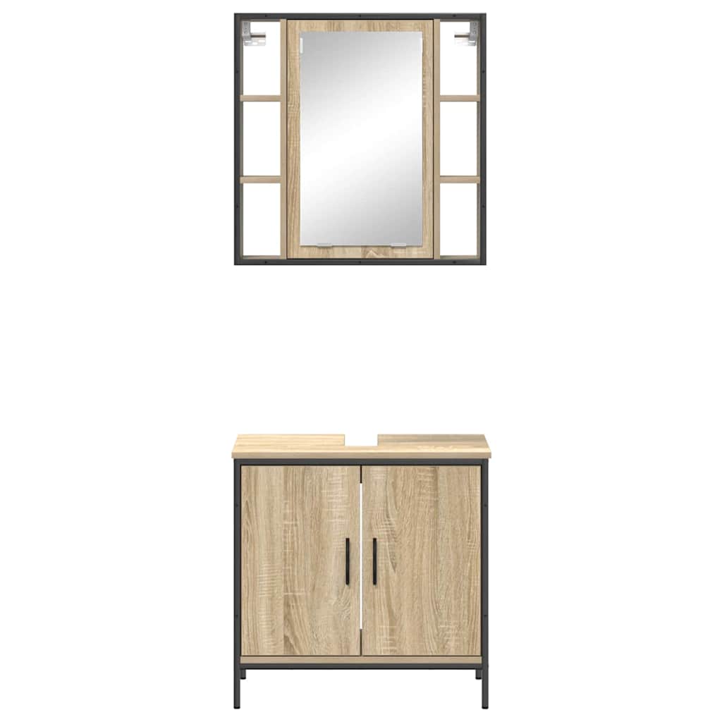 Badkamermeubelset met plank met opslag 2 pcs Bruin Bewerkt hout is nu te koop bij PeponiXL, paradijselijk wonen!