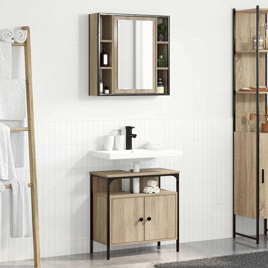 Badkamermeubelset met plank met opslag 2 pcs Bruin Bewerkt hout is nu te koop bij PeponiXL, paradijselijk wonen!