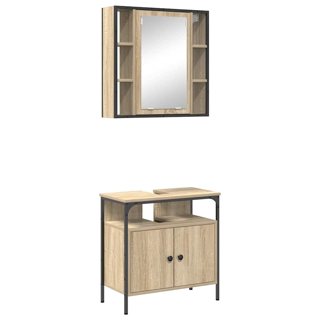 Badkamermeubelset met plank met opslag 2 pcs Bruin Bewerkt hout is nu te koop bij PeponiXL, paradijselijk wonen!