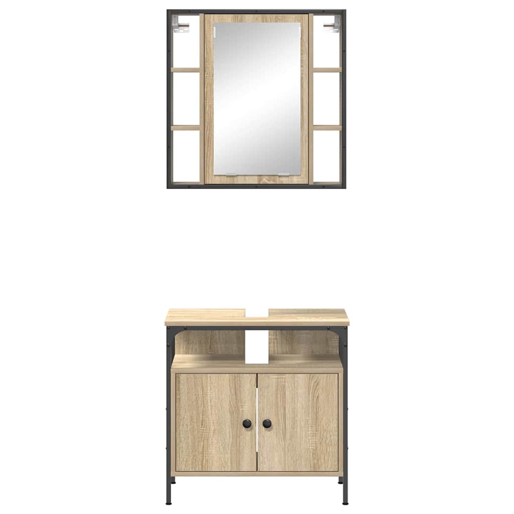 Badkamermeubelset met plank met opslag 2 pcs Bruin Bewerkt hout is nu te koop bij PeponiXL, paradijselijk wonen!