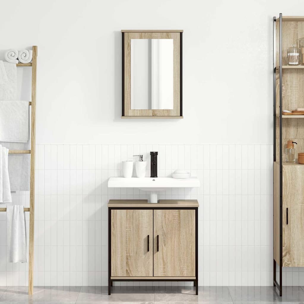Badkamermeubelset met plank met opslag 2 pcs Bruin Bewerkt hout is nu te koop bij PeponiXL, paradijselijk wonen!