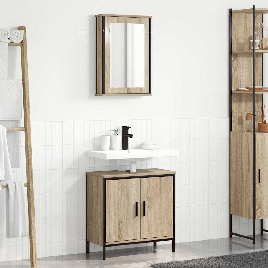 Badkamermeubelset met plank met opslag 2 pcs Bruin Bewerkt hout is nu te koop bij PeponiXL, paradijselijk wonen!