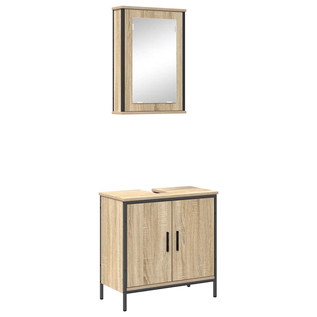 Badkamermeubelset met plank met opslag 2 pcs Bruin Bewerkt hout is nu te koop bij PeponiXL, paradijselijk wonen!