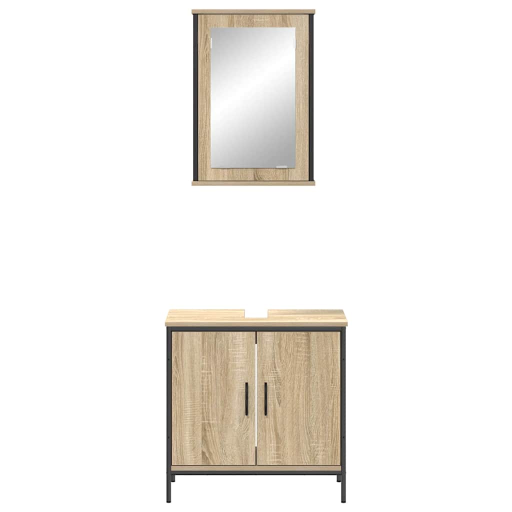 Badkamermeubelset met plank met opslag 2 pcs Bruin Bewerkt hout is nu te koop bij PeponiXL, paradijselijk wonen!
