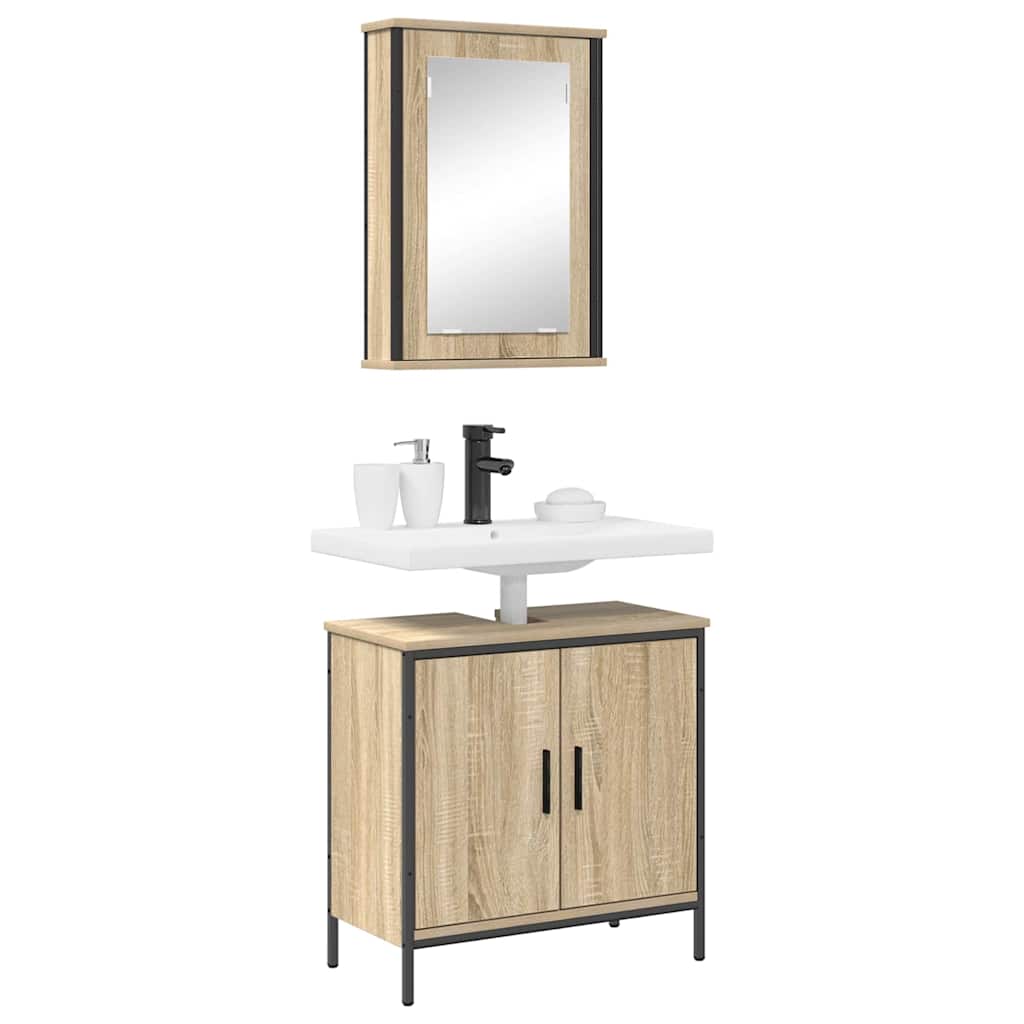 Badkamermeubelset met plank met opslag 2 pcs Bruin Bewerkt hout is nu te koop bij PeponiXL, paradijselijk wonen!