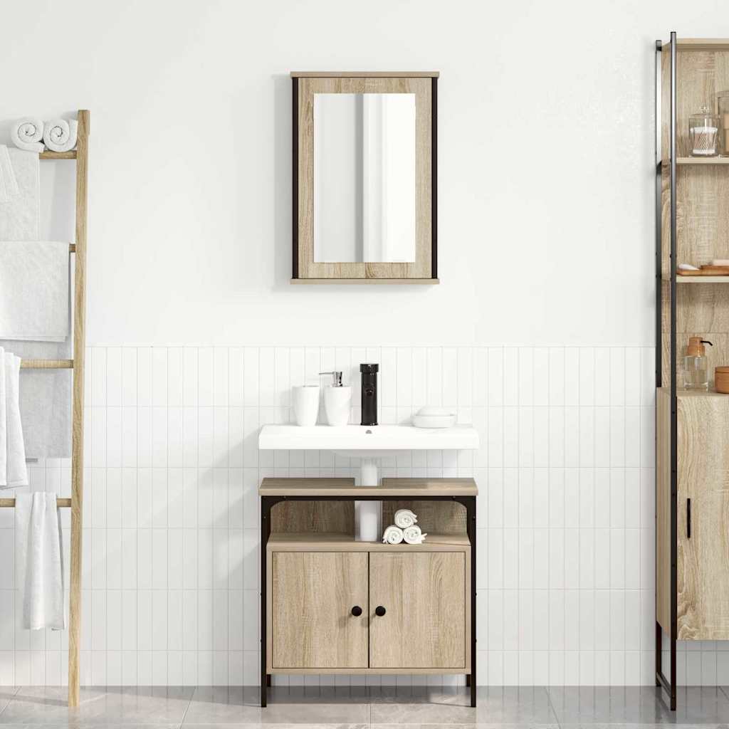 Badkamermeubelset met plank met opslag 2 pcs Bruin Bewerkt hout is nu te koop bij PeponiXL, paradijselijk wonen!