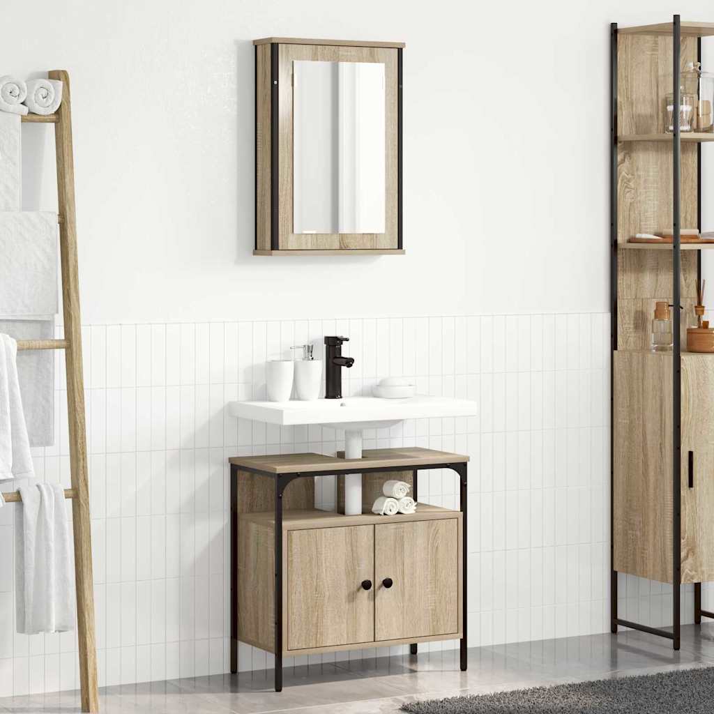 Badkamermeubelset met plank met opslag 2 pcs Bruin Bewerkt hout is nu te koop bij PeponiXL, paradijselijk wonen!