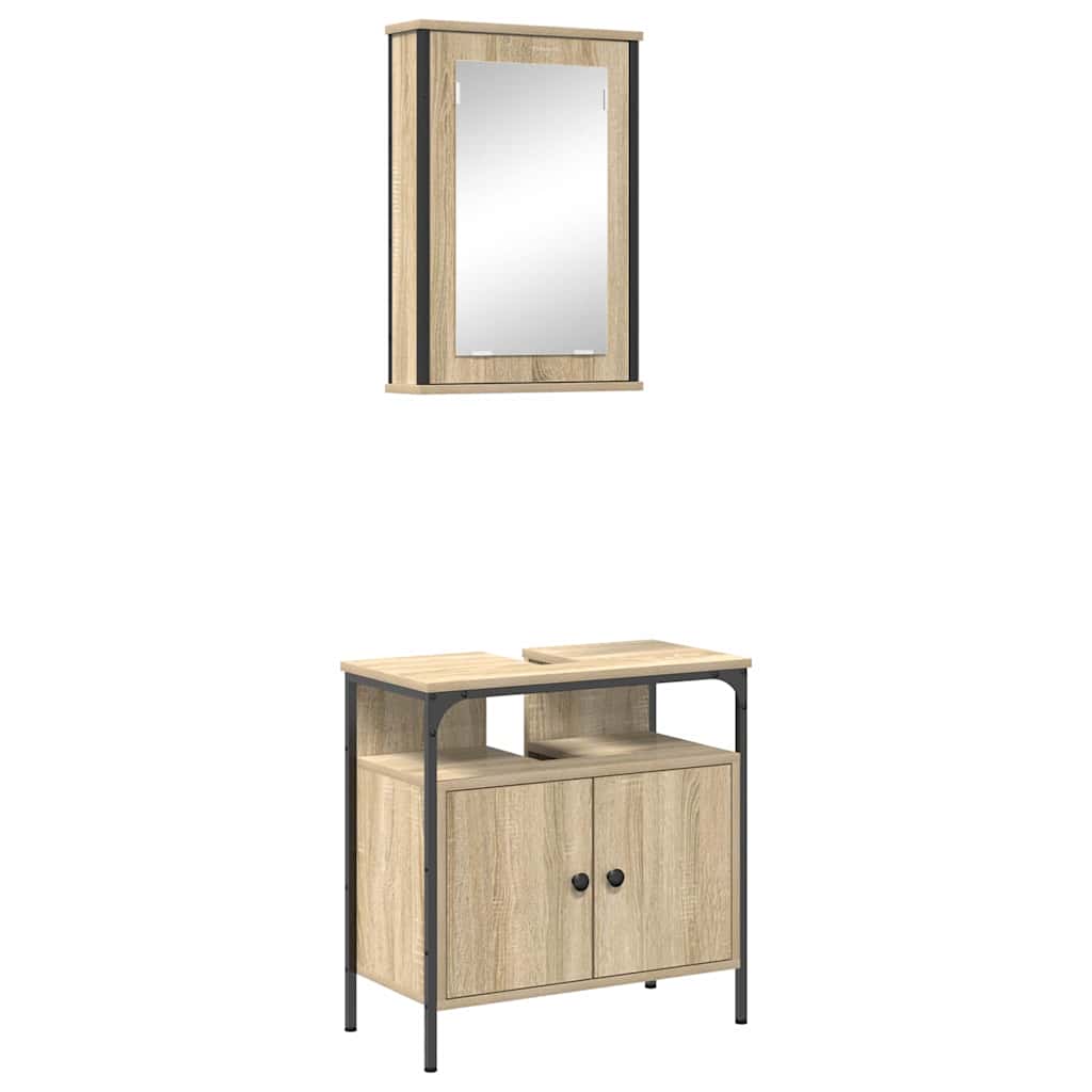Badkamermeubelset met plank met opslag 2 pcs Bruin Bewerkt hout is nu te koop bij PeponiXL, paradijselijk wonen!