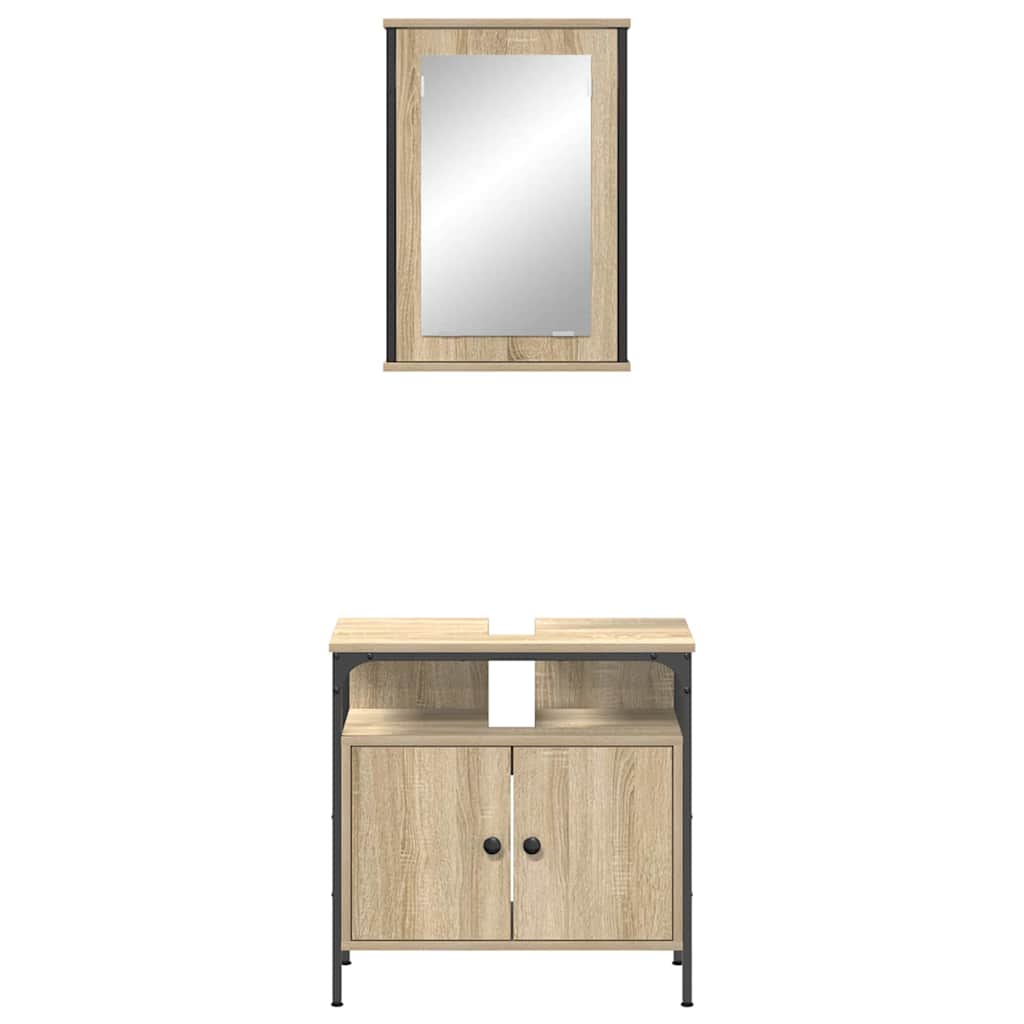 Badkamermeubelset met plank met opslag 2 pcs Bruin Bewerkt hout is nu te koop bij PeponiXL, paradijselijk wonen!