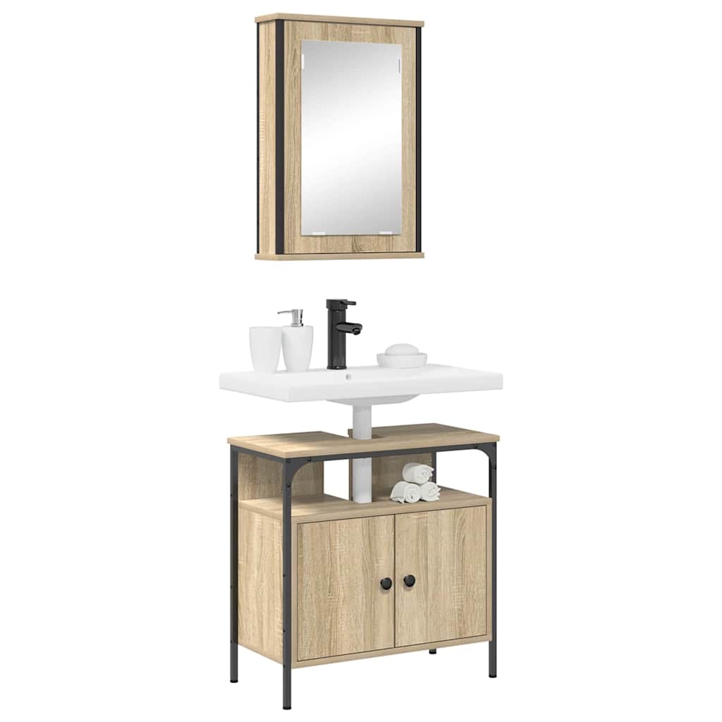 Badkamermeubelset met plank met opslag 2 pcs Bruin Bewerkt hout is nu te koop bij PeponiXL, paradijselijk wonen!