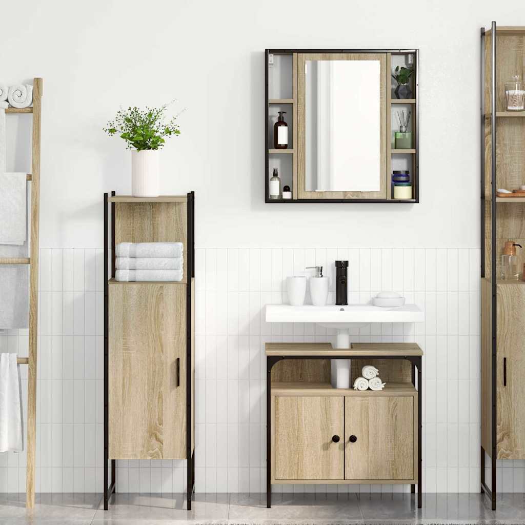 Badkamermeubelset met plank met opslag 3 pcs Bruin Bewerkt hout is nu te koop bij PeponiXL, paradijselijk wonen!