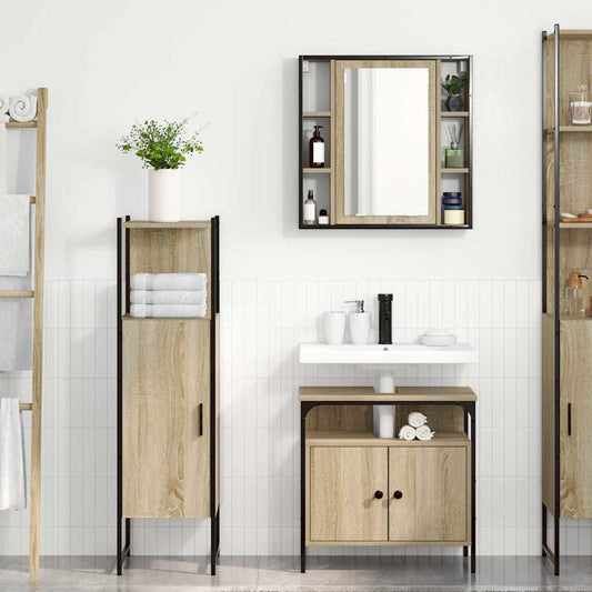 Badkamermeubelset met plank met opslag 3 pcs Bruin Bewerkt hout is nu te koop bij PeponiXL, paradijselijk wonen!