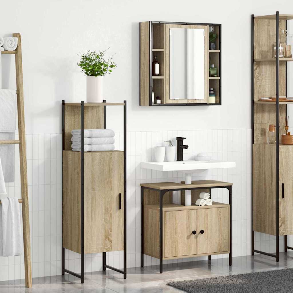 Badkamermeubelset met plank met opslag 3 pcs Bruin Bewerkt hout is nu te koop bij PeponiXL, paradijselijk wonen!