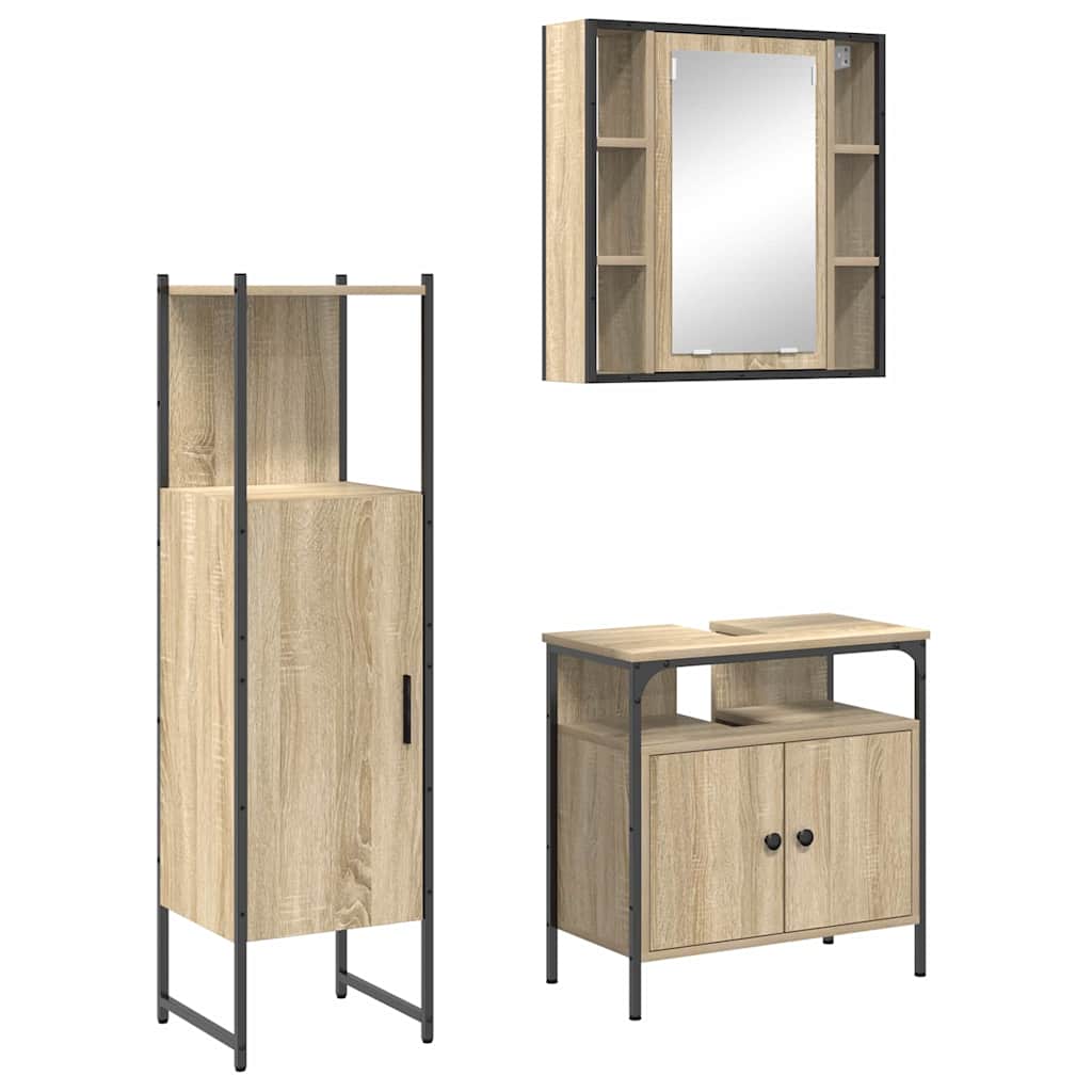 Badkamermeubelset met plank met opslag 3 pcs Bruin Bewerkt hout is nu te koop bij PeponiXL, paradijselijk wonen!