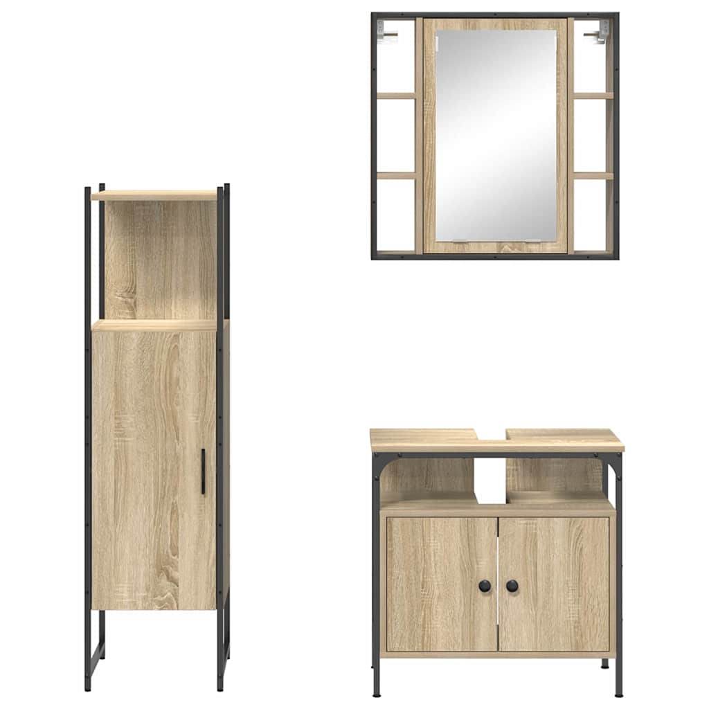 Badkamermeubelset met plank met opslag 3 pcs Bruin Bewerkt hout is nu te koop bij PeponiXL, paradijselijk wonen!