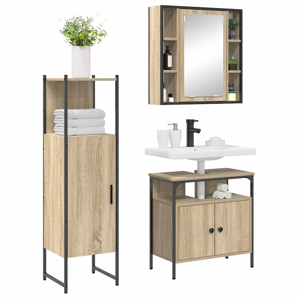 Badkamermeubelset met plank met opslag 3 pcs Bruin Bewerkt hout is nu te koop bij PeponiXL, paradijselijk wonen!