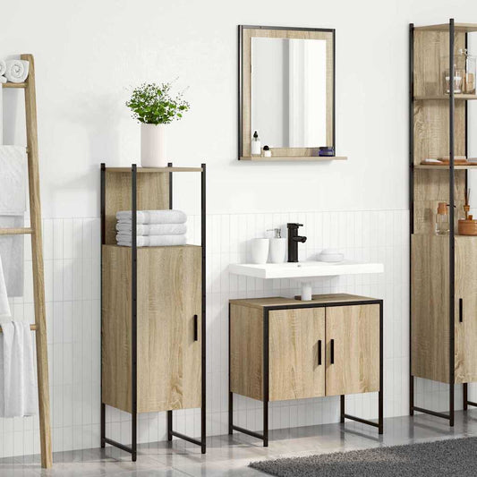 Badkamermeubelset met plank met opslag 3 pcs Bruin Bewerkt hout is nu te koop bij PeponiXL, paradijselijk wonen!