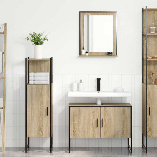 Badkamermeubelset met plank met opslag 3 pcs Bruin Bewerkt hout is nu te koop bij PeponiXL, paradijselijk wonen!