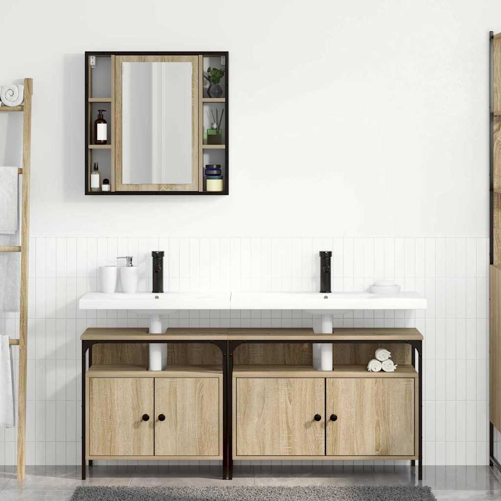 Badkamermeubelset met plank met opslag 3 pcs Bruin Bewerkt hout is nu te koop bij PeponiXL, paradijselijk wonen!