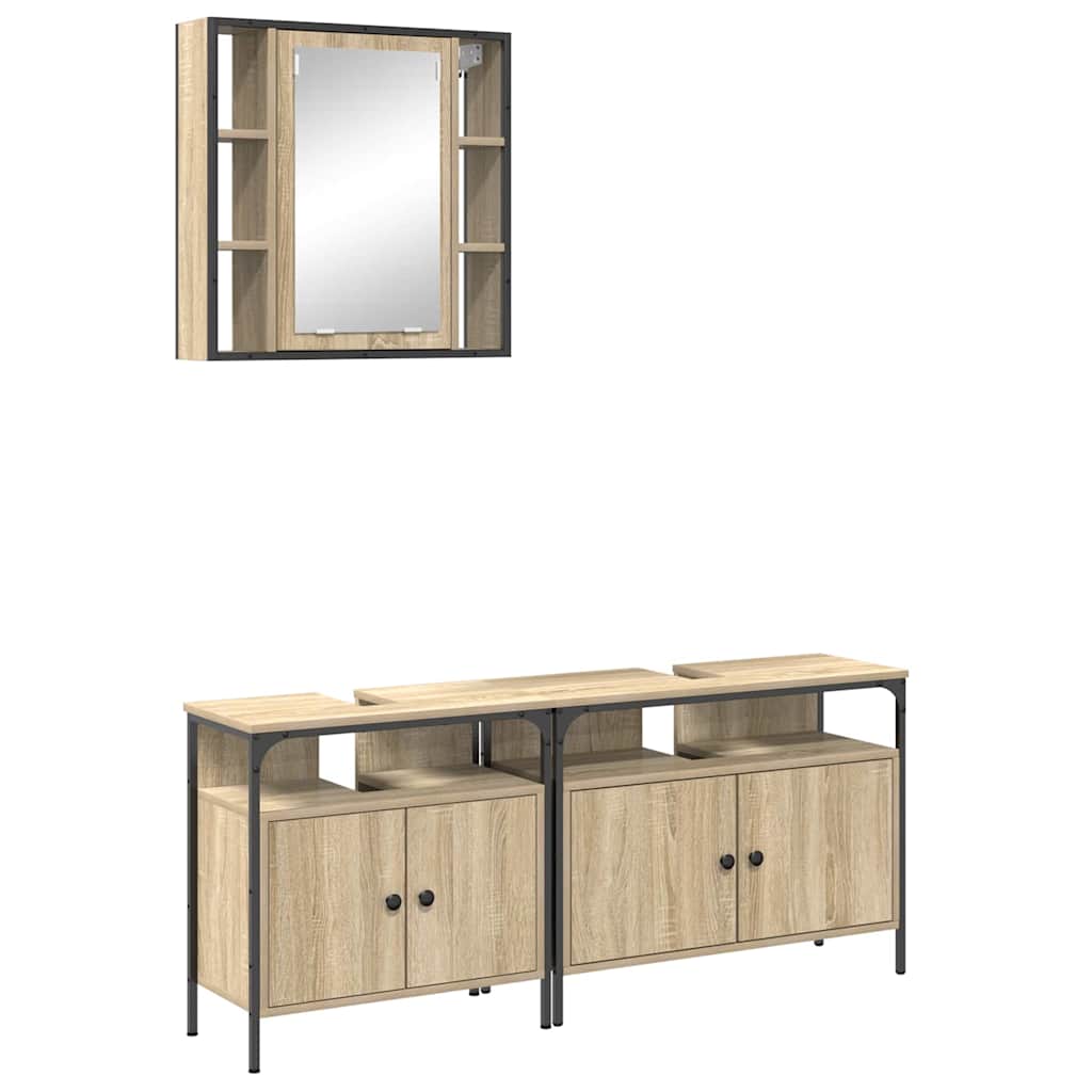 Badkamermeubelset met plank met opslag 3 pcs Bruin Bewerkt hout is nu te koop bij PeponiXL, paradijselijk wonen!