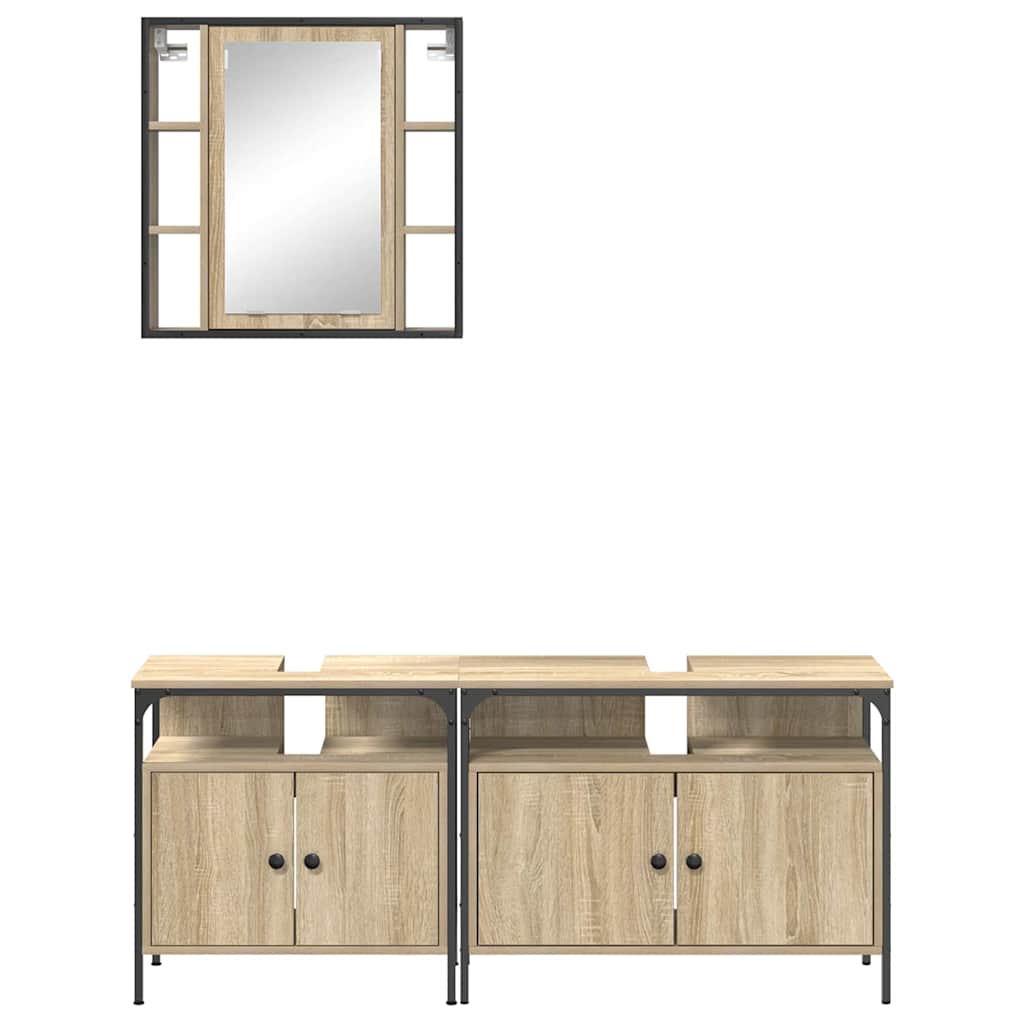 Badkamermeubelset met plank met opslag 3 pcs Bruin Bewerkt hout is nu te koop bij PeponiXL, paradijselijk wonen!