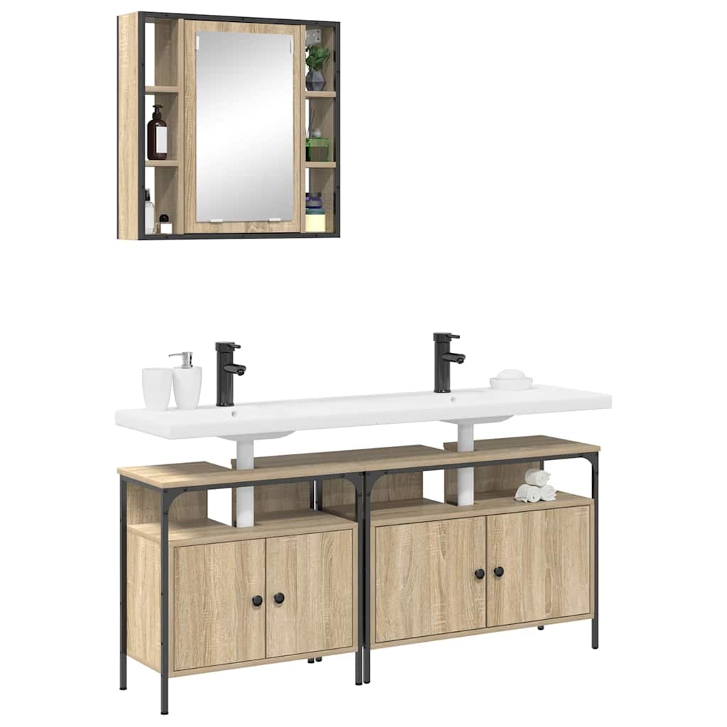 Badkamermeubelset met plank met opslag 3 pcs Bruin Bewerkt hout is nu te koop bij PeponiXL, paradijselijk wonen!