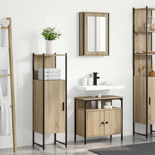 Badkamermeubelset met plank met opslag 3 pcs Bruin Bewerkt hout is nu te koop bij PeponiXL, paradijselijk wonen!