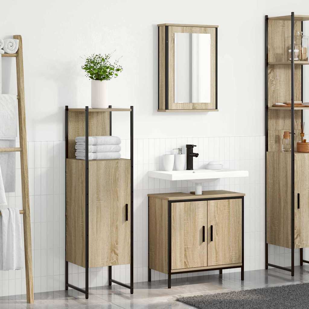 Badkamermeubelset met plank met opslag 3 pcs Bruin Bewerkt hout is nu te koop bij PeponiXL, paradijselijk wonen!