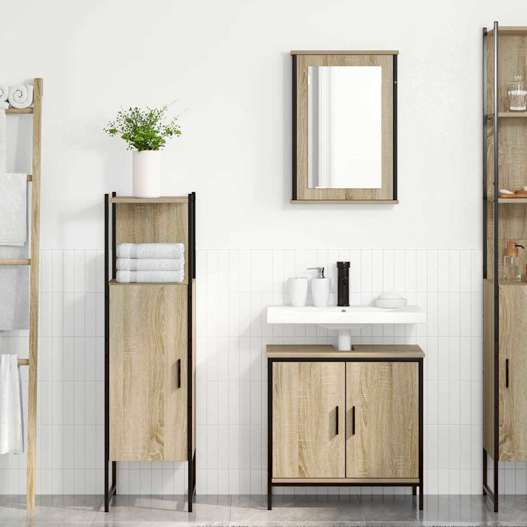 Badkamermeubelset met plank met opslag 3 pcs Bruin Bewerkt hout is nu te koop bij PeponiXL, paradijselijk wonen!