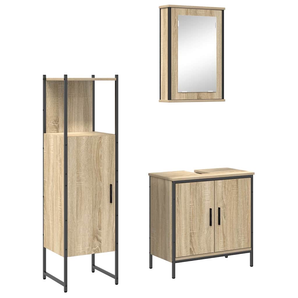 Badkamermeubelset met plank met opslag 3 pcs Bruin Bewerkt hout is nu te koop bij PeponiXL, paradijselijk wonen!