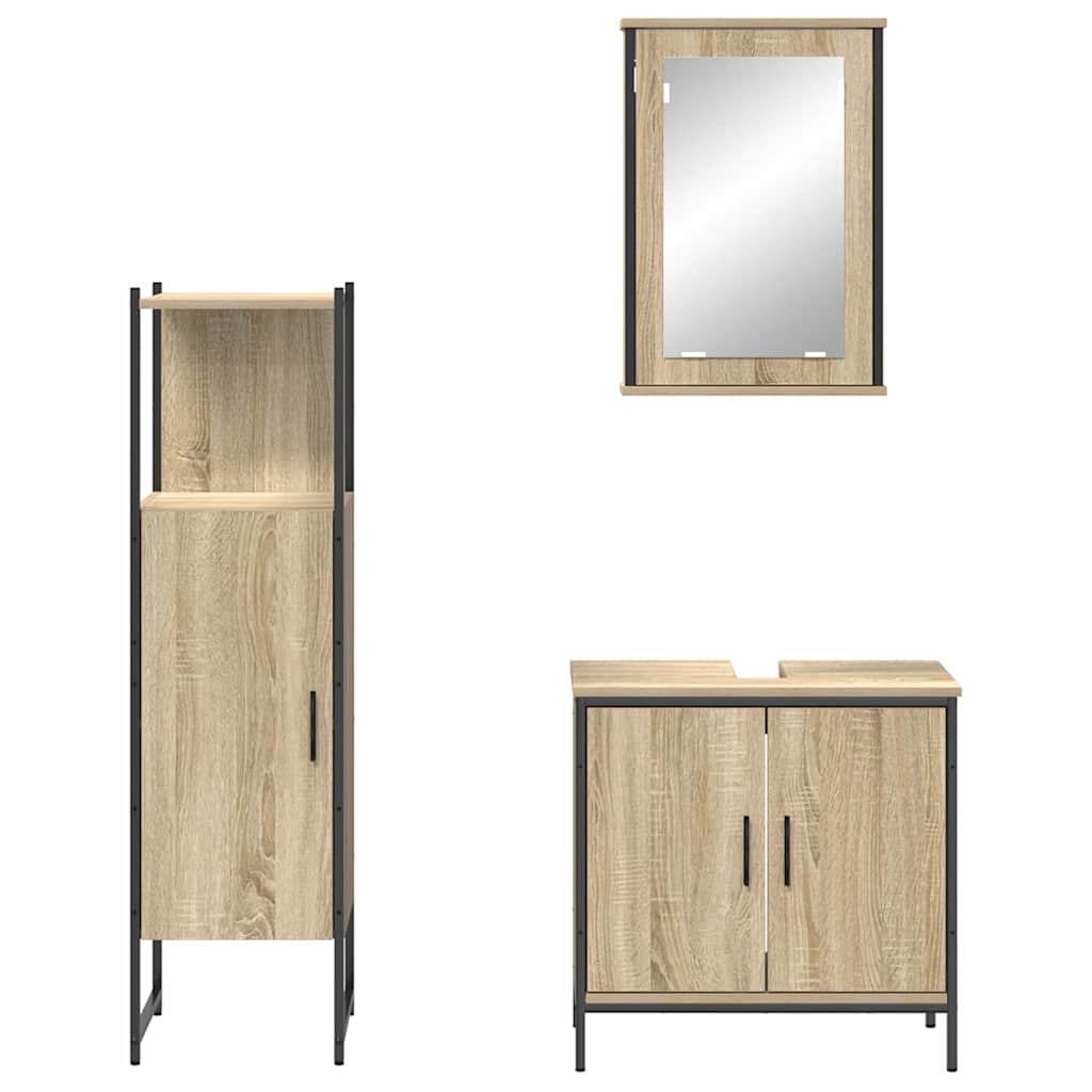 Badkamermeubelset met plank met opslag 3 pcs Bruin Bewerkt hout is nu te koop bij PeponiXL, paradijselijk wonen!