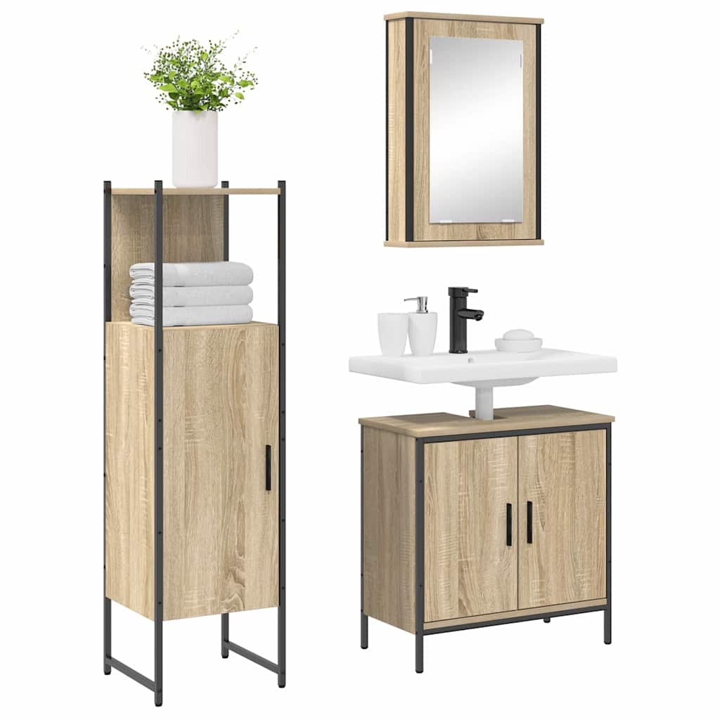 Badkamermeubelset met plank met opslag 3 pcs Bruin Bewerkt hout is nu te koop bij PeponiXL, paradijselijk wonen!