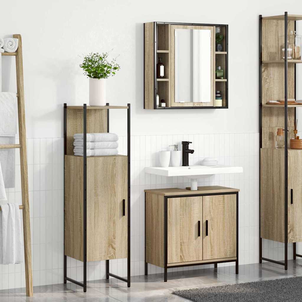 Badkamermeubelset met plank met opslag 3 pcs Bruin Bewerkt hout is nu te koop bij PeponiXL, paradijselijk wonen!