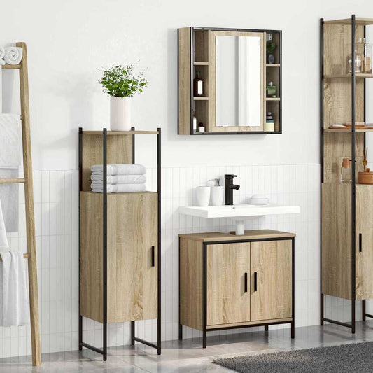 Badkamermeubelset met plank met opslag 3 pcs Bruin Bewerkt hout is nu te koop bij PeponiXL, paradijselijk wonen!