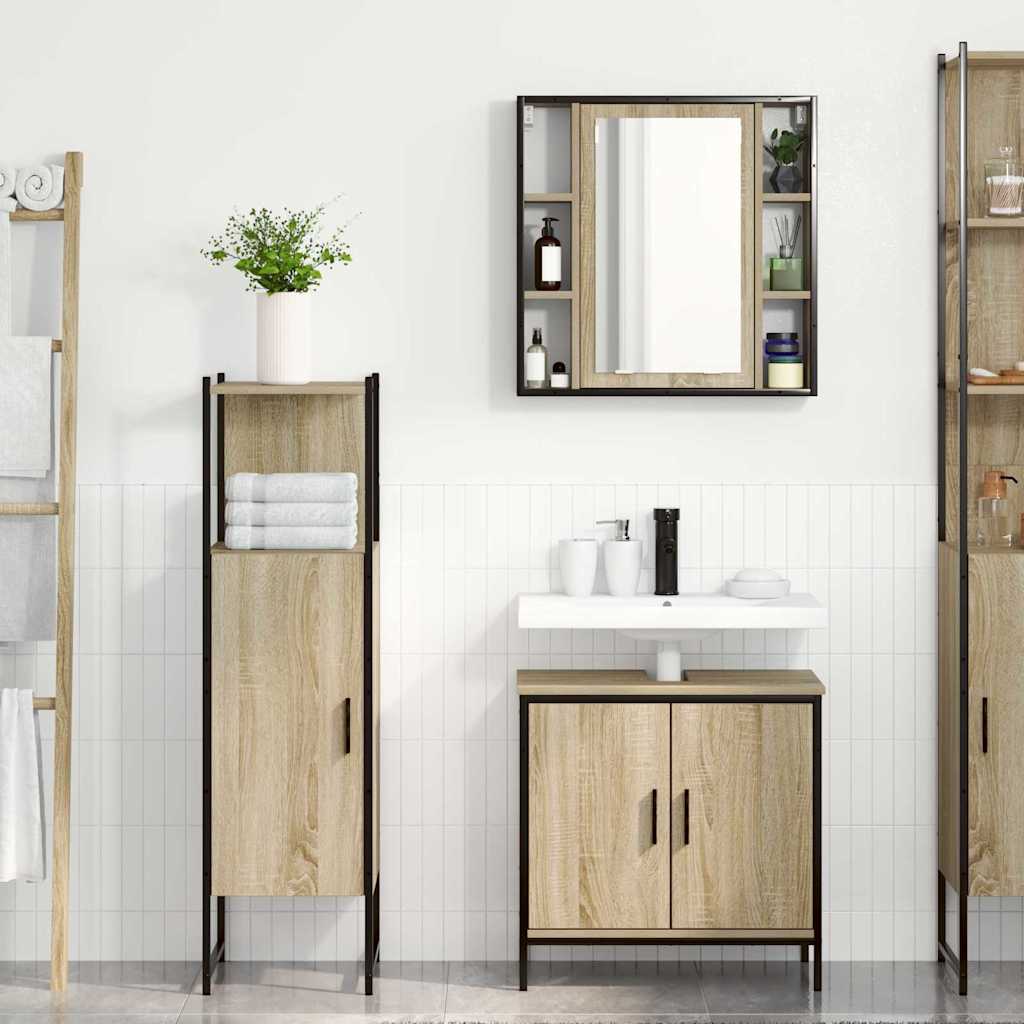 Badkamermeubelset met plank met opslag 3 pcs Bruin Bewerkt hout is nu te koop bij PeponiXL, paradijselijk wonen!