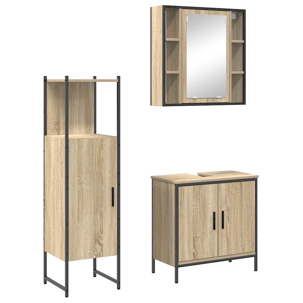 Badkamermeubelset met plank met opslag 3 pcs Bruin Bewerkt hout is nu te koop bij PeponiXL, paradijselijk wonen!