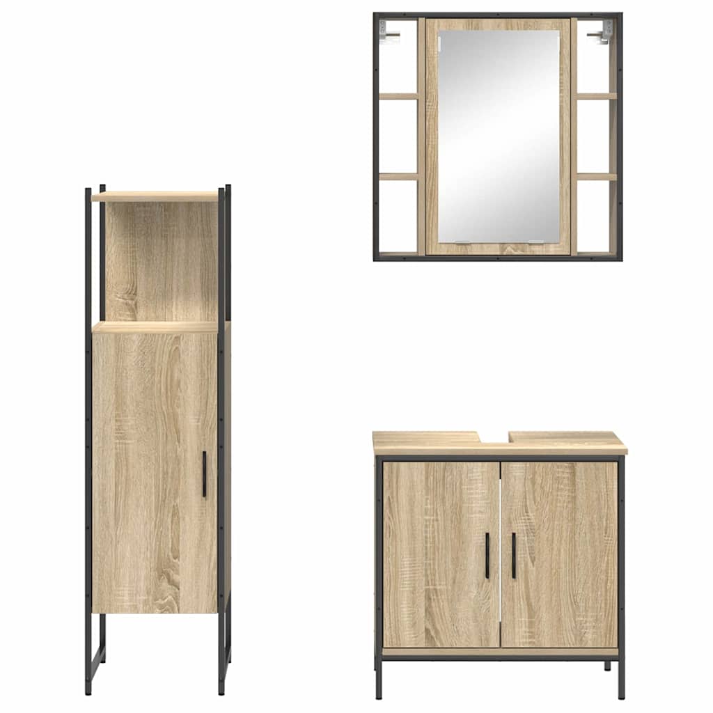 Badkamermeubelset met plank met opslag 3 pcs Bruin Bewerkt hout is nu te koop bij PeponiXL, paradijselijk wonen!