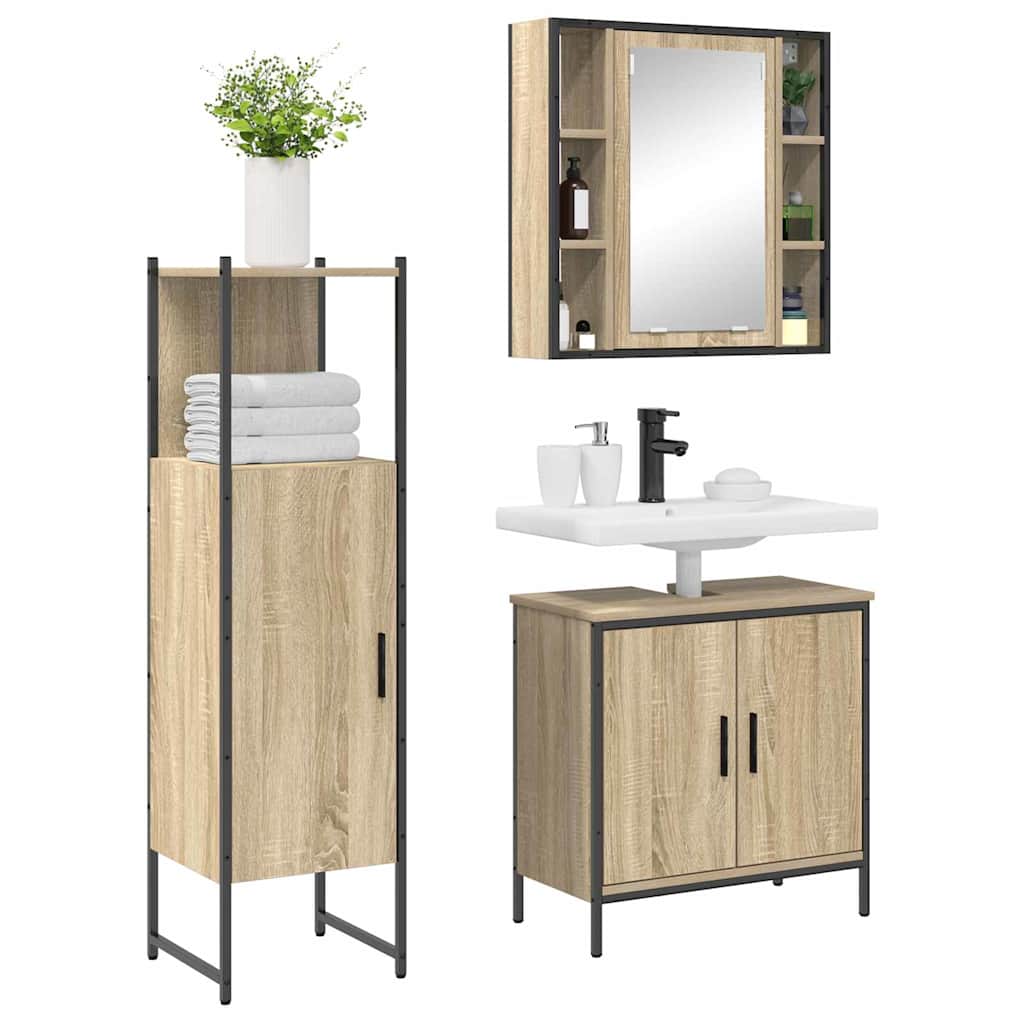 Badkamermeubelset met plank met opslag 3 pcs Bruin Bewerkt hout is nu te koop bij PeponiXL, paradijselijk wonen!