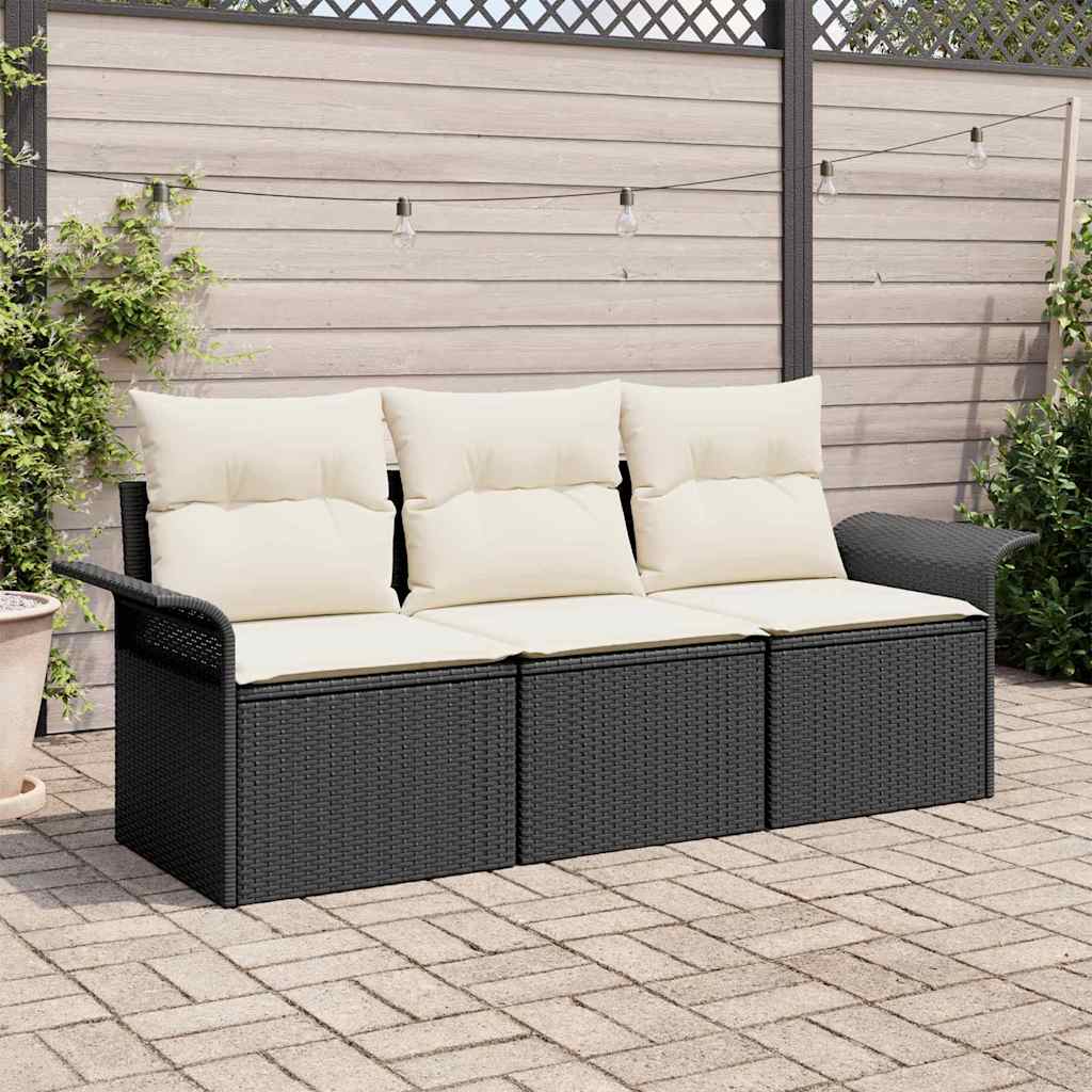 Bankstel met kussen 3 pcs Zwart poly rattan is nu te koop bij PeponiXL, paradijselijk wonen!