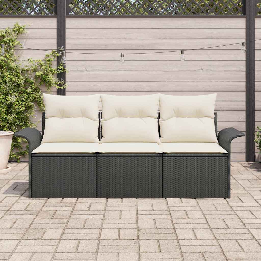Bankstel met kussen 3 pcs Zwart poly rattan is nu te koop bij PeponiXL, paradijselijk wonen!