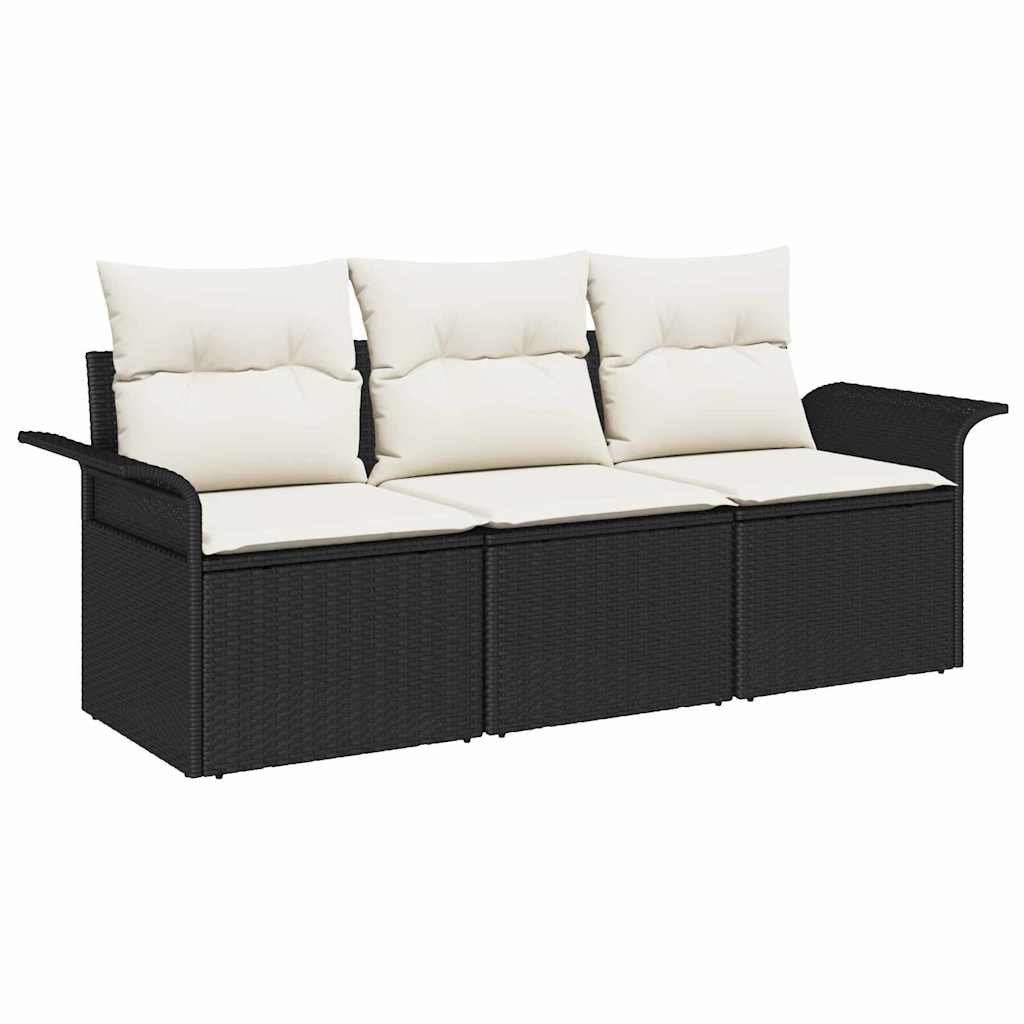 Bankstel met kussen 3 pcs Zwart poly rattan is nu te koop bij PeponiXL, paradijselijk wonen!